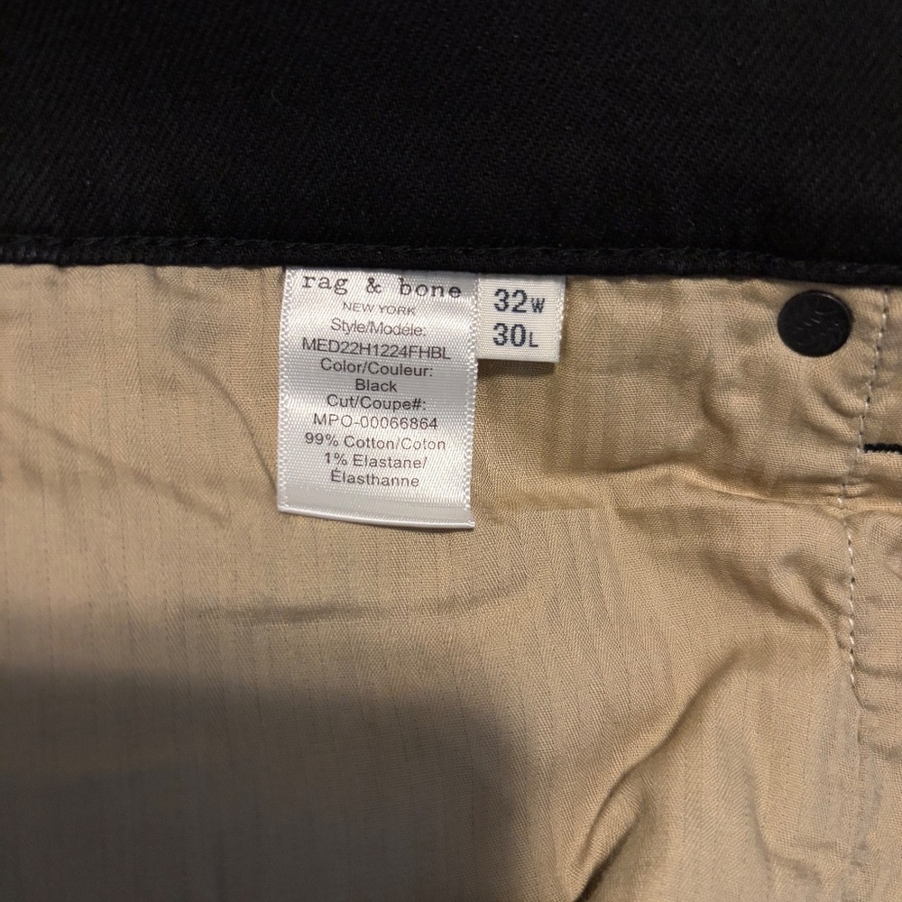 rag & bone Men's Fit 1 Skinny Deep Black Slim Jeans Size 32x30 - Picture 5 of 6